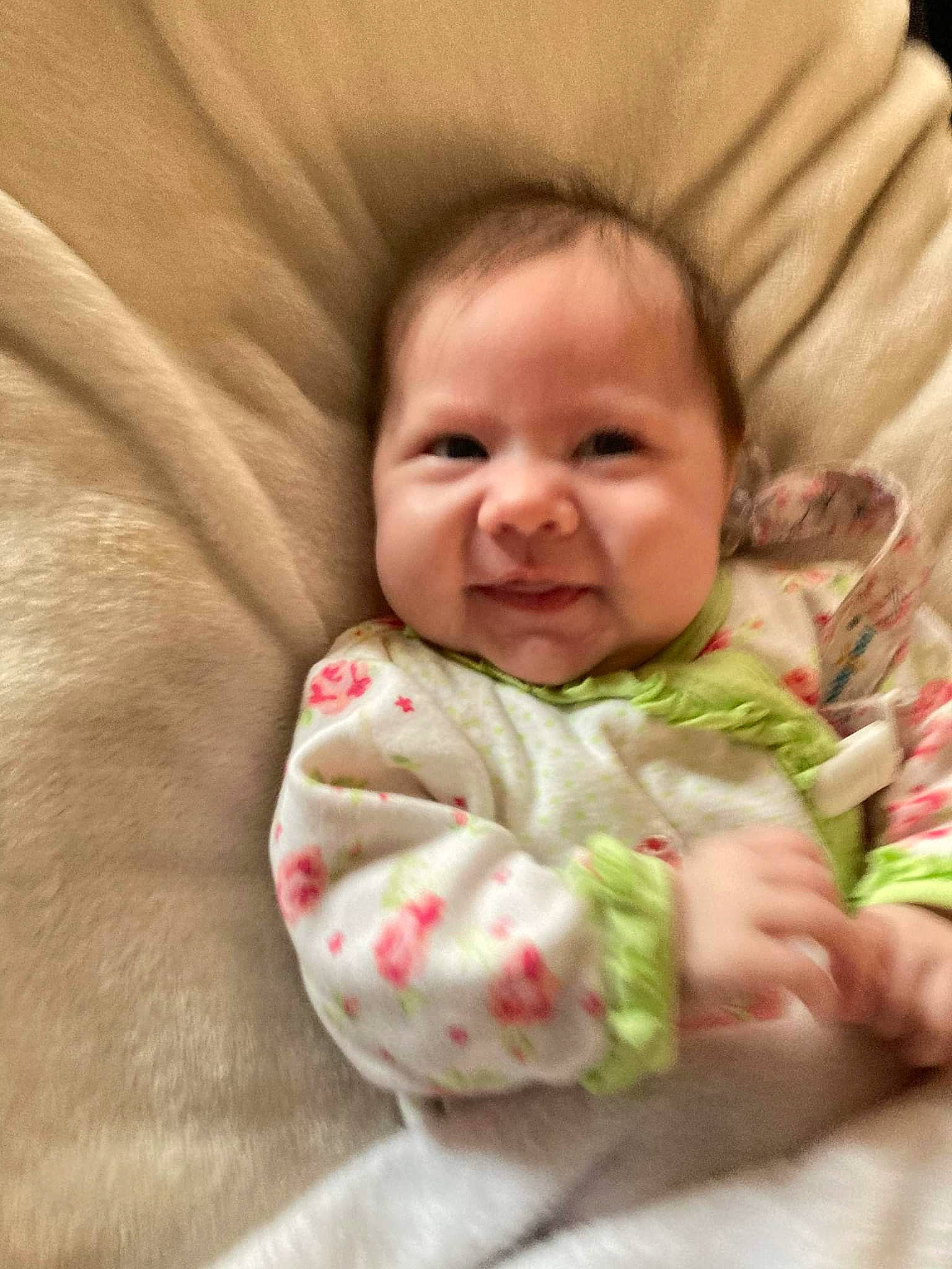 Averi joined the competition — help win amazing prizes! baby, baby_toddler_clothing, bedding, bedtime, cheek, child, chin, comfort, happy, head, linens, person, skin, sleeve, smile, toddler