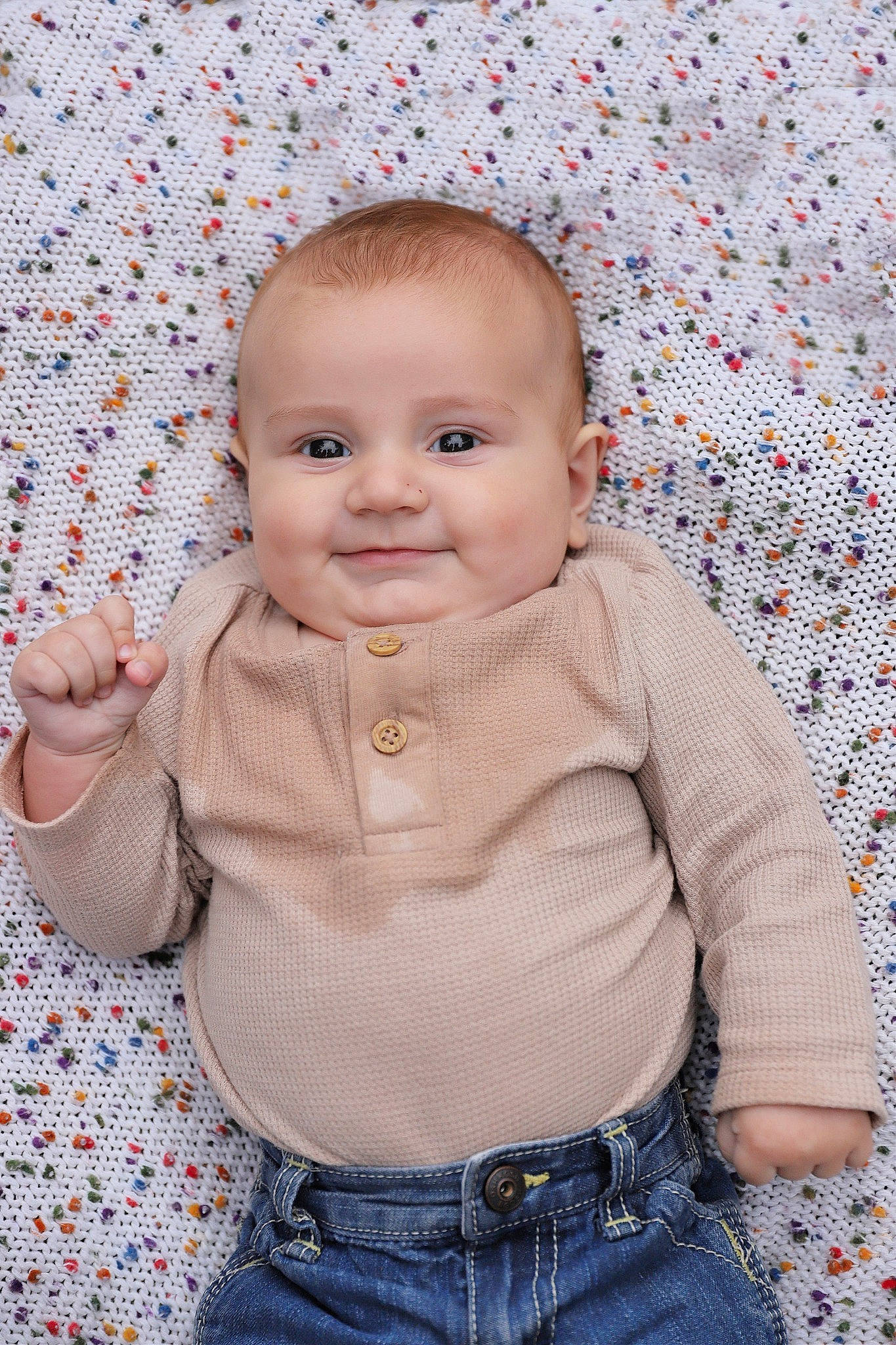 Bear is registered to the contest to win money with this photo: baby, baby_toddler_clothing, beauty, cheek, child, chin, clothing, collar, eye, face, happy, head, joy, pattern, person, pink, product, skin, sleeve, smile
