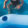 child, swimming_pool, water, inflatable_pool, black_swimsuit, wet_hair, summer, outdoor, sitting, blue, plastic, water_droplets, cup_holder, grass, daylight, recreation, playing, fun, kid, person