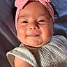 Alani joined the competition — help win amazing prizes! baby, infant, smile, headband, pink, bow, face, cheeks, arm, clothing, striped, portrait, child, cute, happy, indoors, person, skin, expression, babywearing