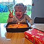 Louise a rejoint le concours — aidez-le/la à gagner de superbes lots ! child, birthday, cake, candle, smile, peace_sign, table, gift, unicorn, window, indoor, celebration, happy, person, food, home, hair, long_sleeve, light, party