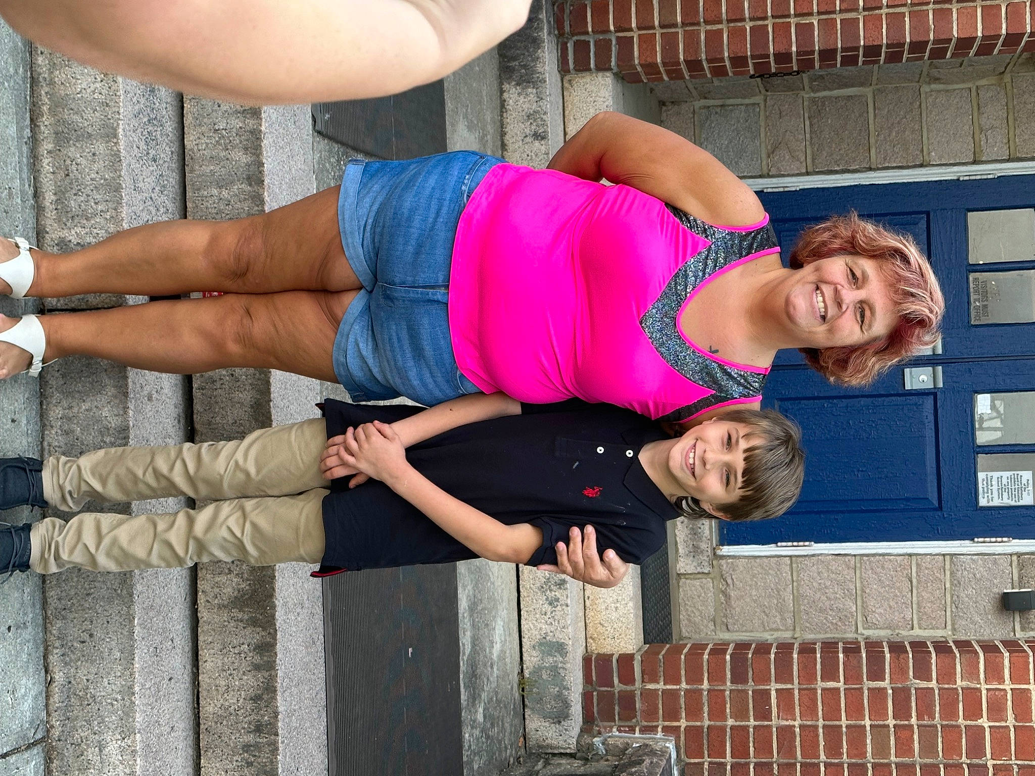 Graylen joined the competition — help win amazing prizes! abdomen, arm, brick, brickwork, calf, clothing, elbow, electric_blue, human_leg, joint, joy, knee, leg, muscle, person, pink, smile, sunglasses, thigh, trunk