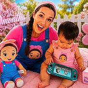 Cataleya is registered to the contest to win money with this photo: baby, woman, toy, doll, pink, blue, outdoor, flower, grass, headband, smile, happy, child, playing, game_console, celebration, colorful, nature, cute, portrait