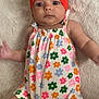 Nami joined the competition — help win amazing prizes! arms, baby, babywear, blanket, bow, child, colorful_clothing, cute, floral_pattern, headband, indoors, infant, legs, lying_down, newborn, portrait, romper, skin, soft_texture, wide_eyes