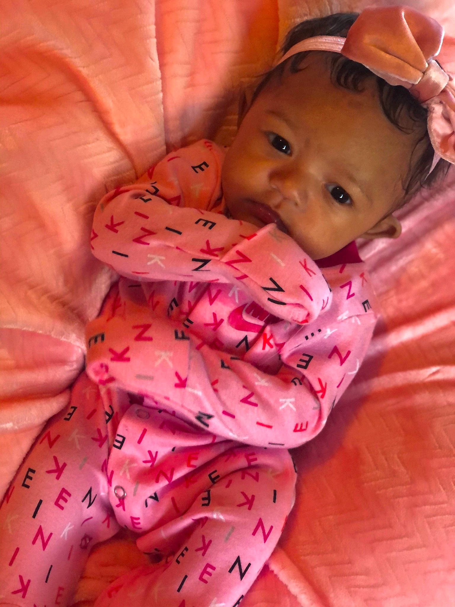 Kaelyn is registered to the contest to win money with this photo: baby, baby_toddler_clothing, cheek, child, lip, nightwear, peach, person, pink, skin, toddler