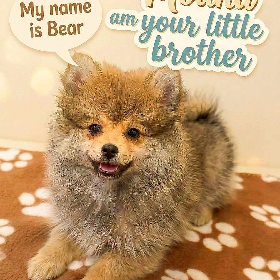 Oso joined the competition — help win amazing prizes! dog, puppy, fluffy, brown, cute, pet, animal, blanket, paw_print, smiling, indoors, fur, small, young, cute_pet, friendly, lying_down, text_overlay, speech_bubble, cozy