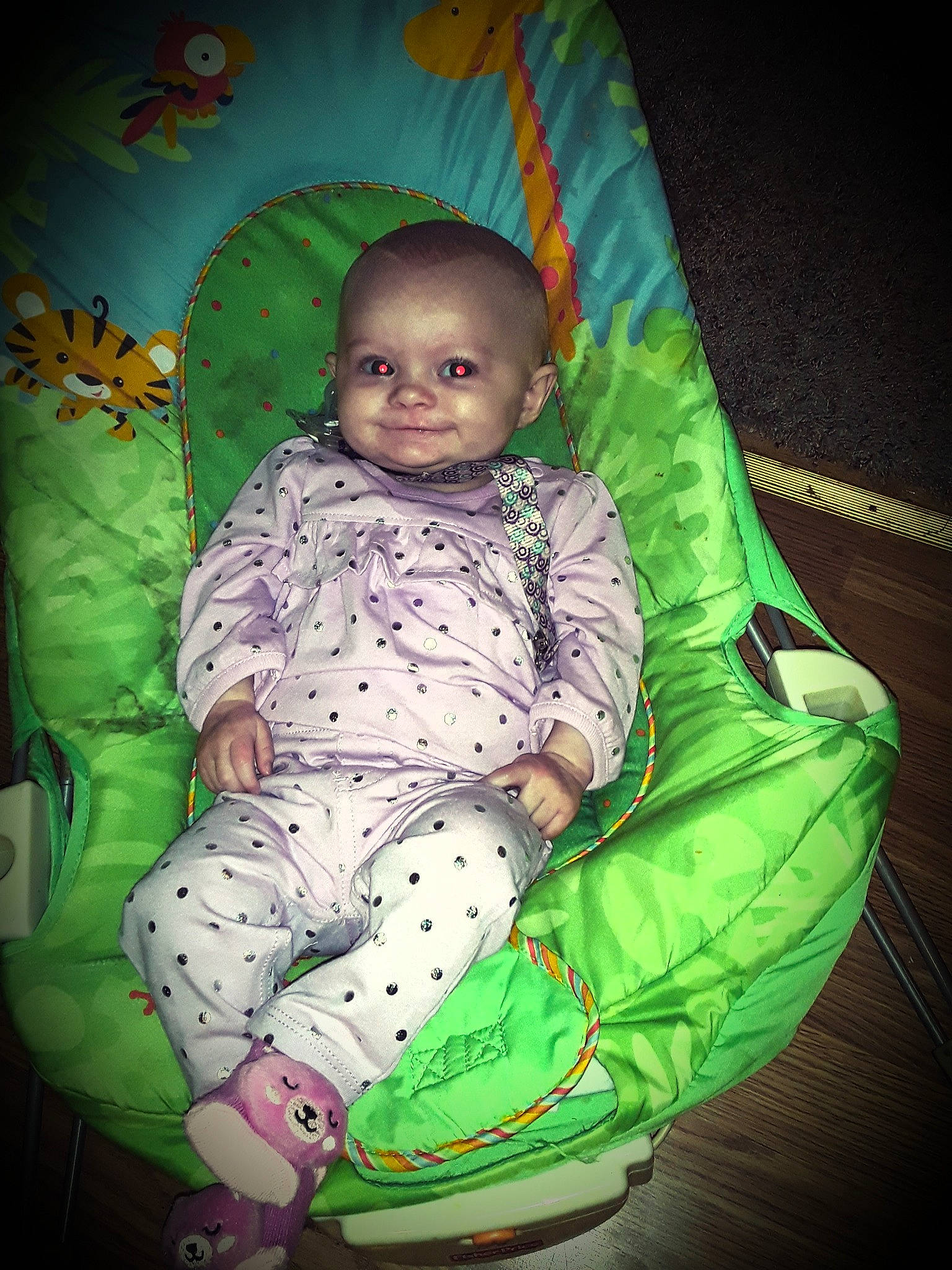 Layleigh joined the competition — help win amazing prizes! baby, baby_products, child, eye, green, iris, person, product, sitting, skin, smile, toddler