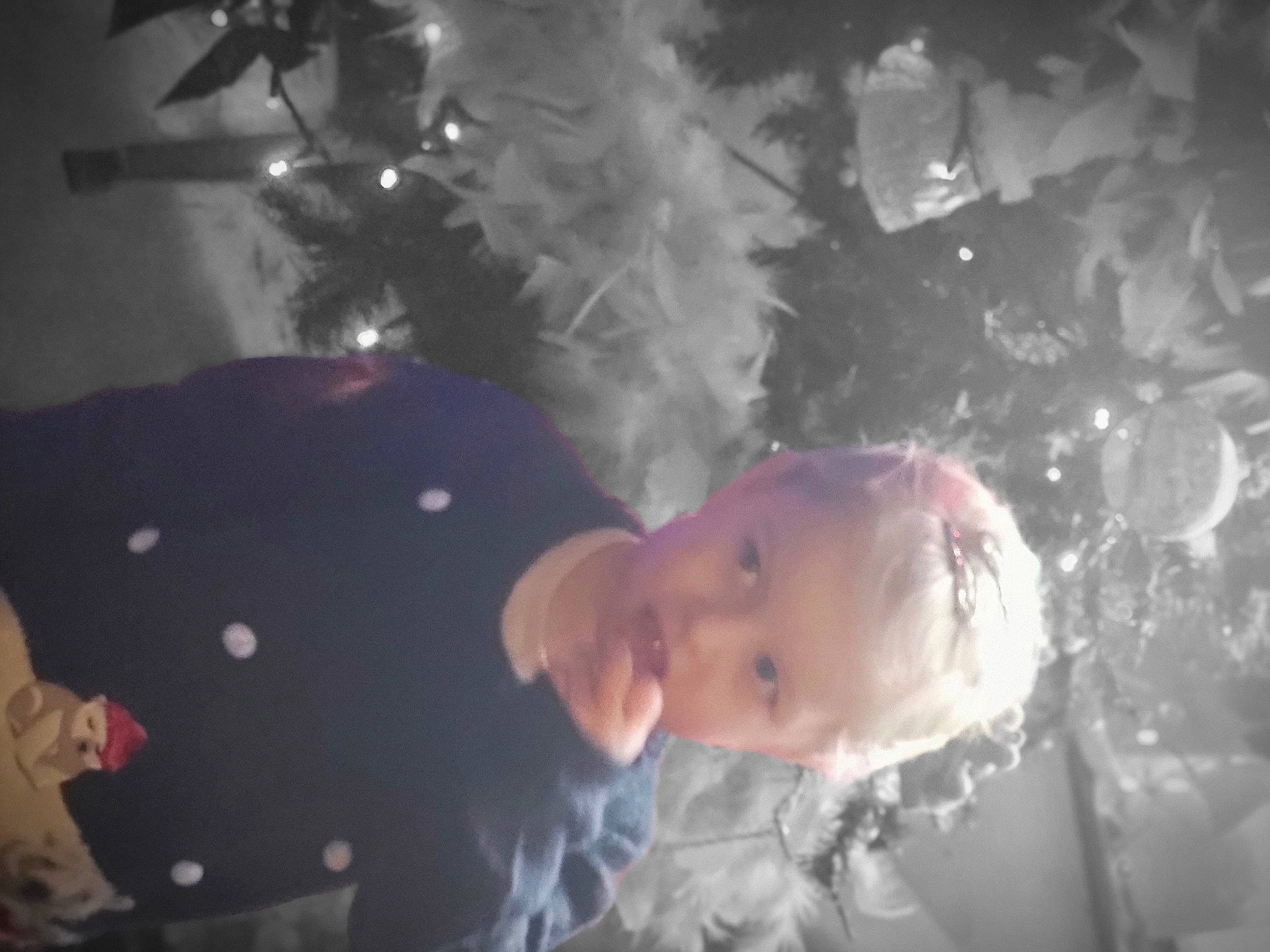 Candice participe au concours pour gagner de l'argent avec cette photo : baby, child, christmas_decoration, christmas_ornament, christmas_tree, cloud, conifer, darkness, event, fir, flash_photography, fun, happy, holiday, person, plant, sky, smile, toddler, tree