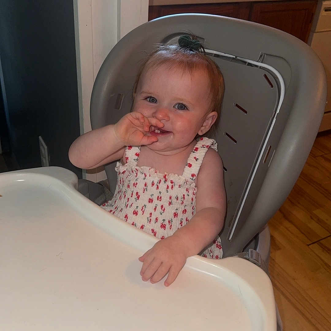 Blakelynn joined the competition — help win amazing prizes! baby, bathing, bathtub, bodypart, chair, cutlery, eating, face, finger, food, furniture, hand, head, indoors, person, photography, portrait, spoon, tub, wood