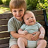 Greyson joined the competition — help win amazing prizes! baby, bench, casual_clothing, child, cute, family, greenery, happy, holding, infant, love, nature, outdoor, portrait, siblings, smile, summer, sunlight, toddler, wood