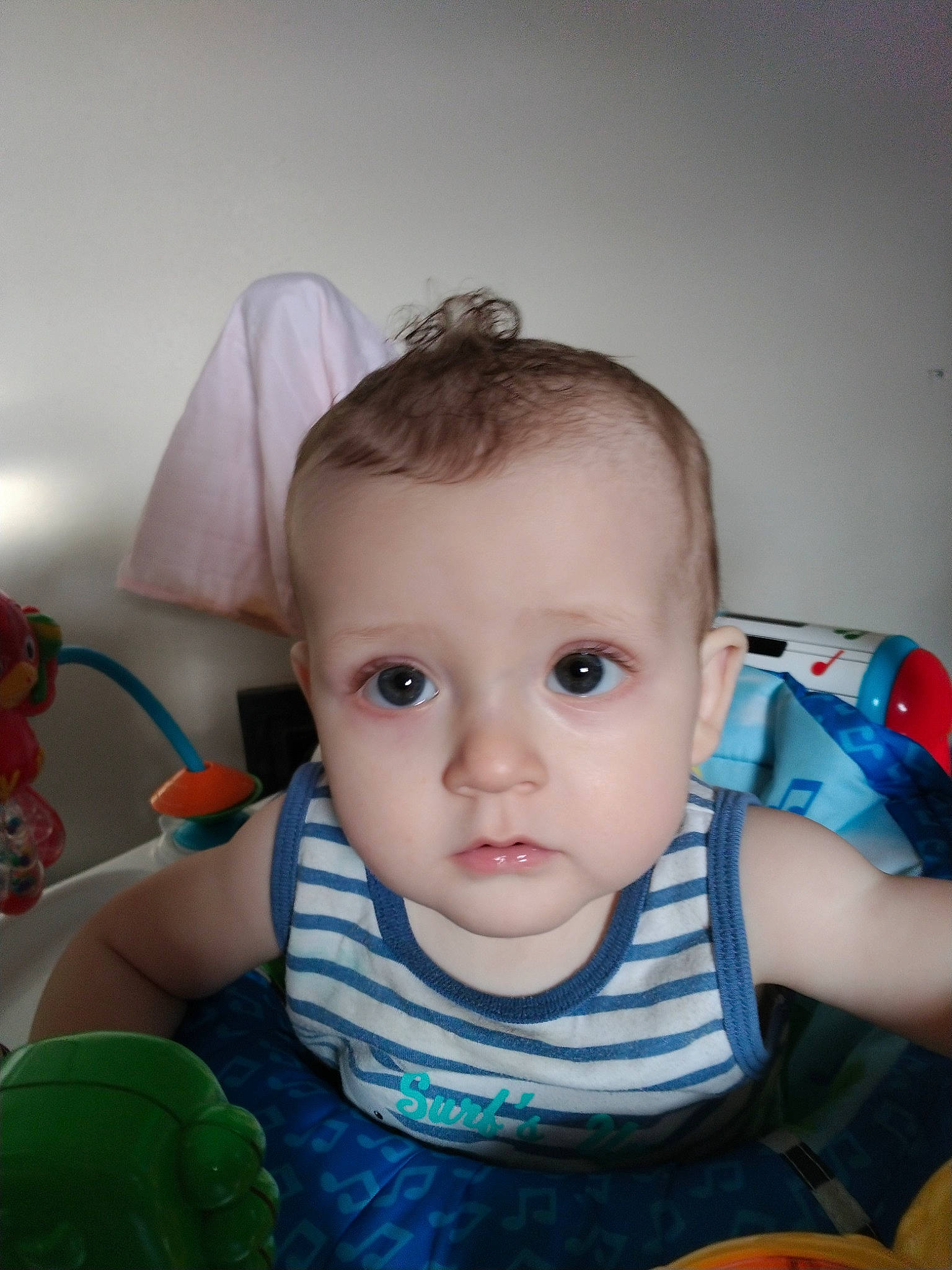 Bradley is registered to the contest to win money with this photo: baby, baby_toddler_clothing, cheek, child, ear, eye, eyebrow, eyelash, facial_expression, flash_photography, happy, head, iris, lip, mouth, nose, person, product, skin, sleeve