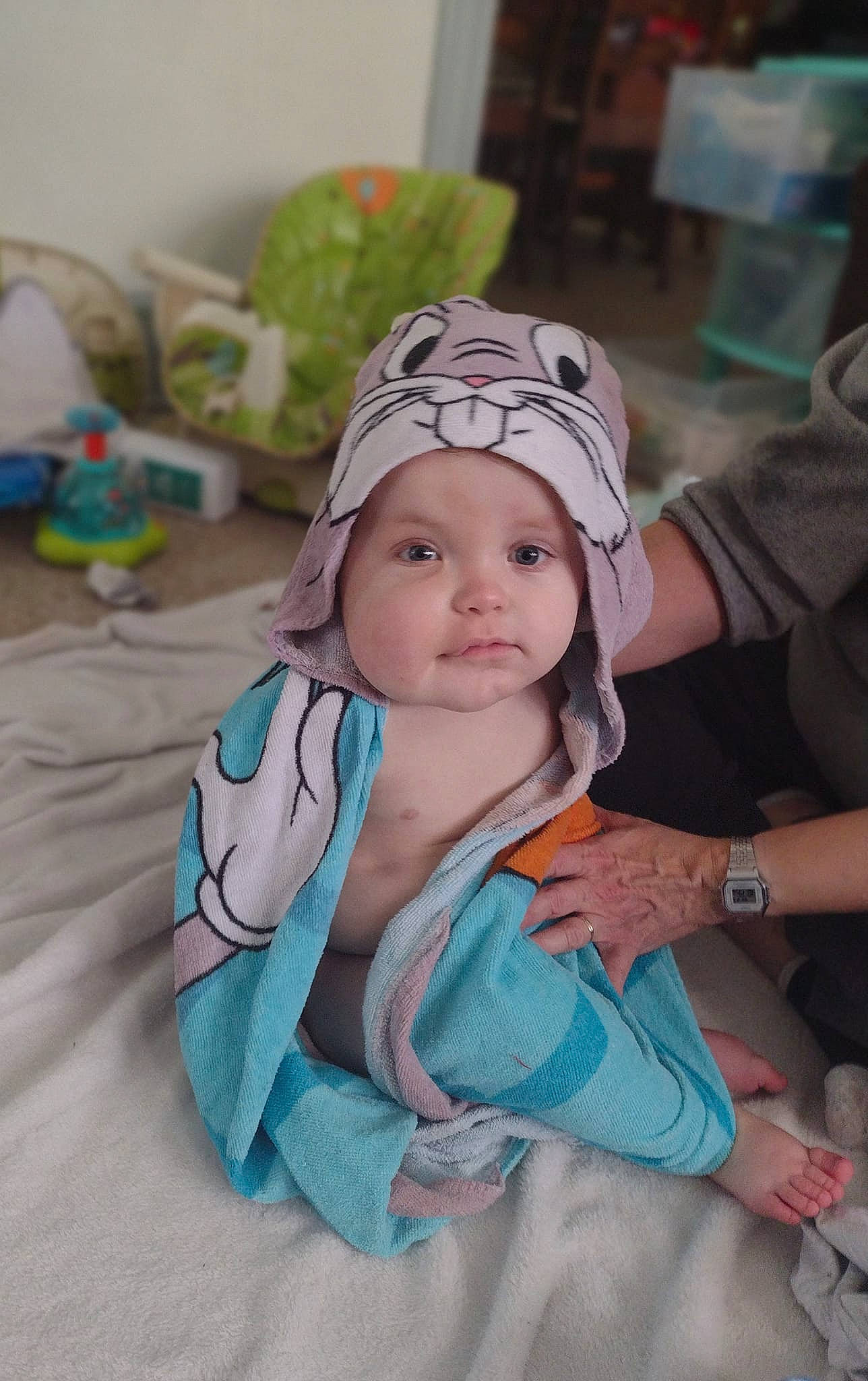 Thurman joined the competition — help win amazing prizes! baby, baby_toddler_clothing, cap, child, event, eye, fashion_accessory, fun, grass, green, hand, happy, headband, headpiece, headwear, leisure, person, personal_protective_equipment, sitting, skin