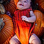 baby, infant, pumpkin, orange, smiling, cute, knitwear, fall, autumn, harvest, seasonal, outdoor, child, person, happy, skin, legs, feet, portrait, holiday