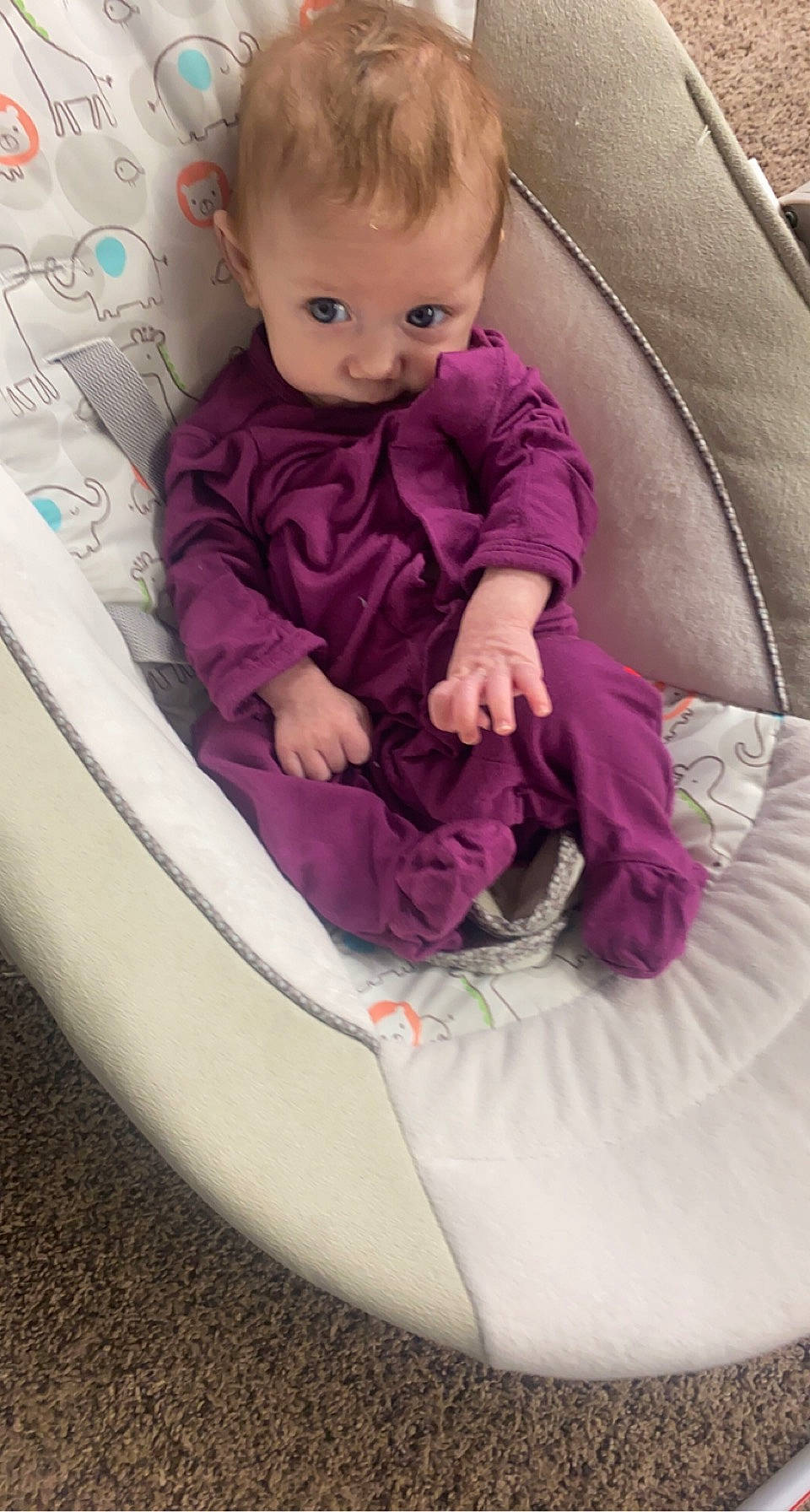 Indie joined the competition — help win amazing prizes! baby, baby_products, baby_toddler_clothing, car_seat, cheek, child, circle, comfort, eye, fun, magenta, pattern, person, pink, play, product, purple, sitting, sleeve, toddler