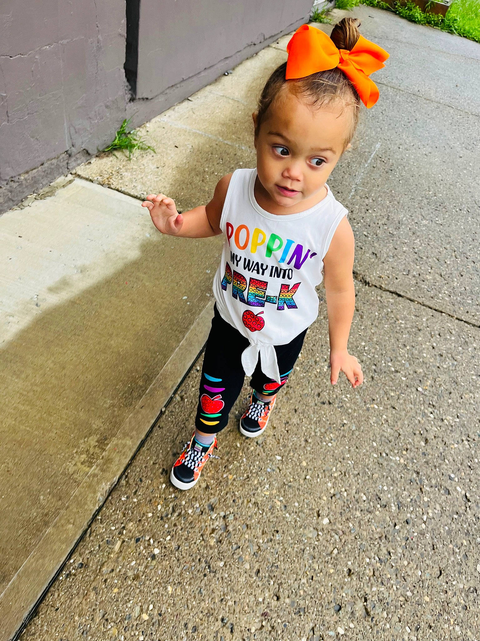 Blakelyn joined the competition — help win amazing prizes! asphalt, baby_toddler_clothing, child, fun, grass, hairstyle, happy, head, human_leg, leg, person, plant, recreation, road, road_surface, sidewalk, sleeve, sportswear, t_shirt, thigh
