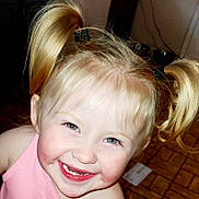 Kaycee joined the competition — help win amazing prizes! child, girl, blonde_hair, pigtails, smiling, happy, face, portrait, indoor, floor_tiles, pink_top, cute, young, childhood, person, cheerful, closeup, baby, toddler, joyful