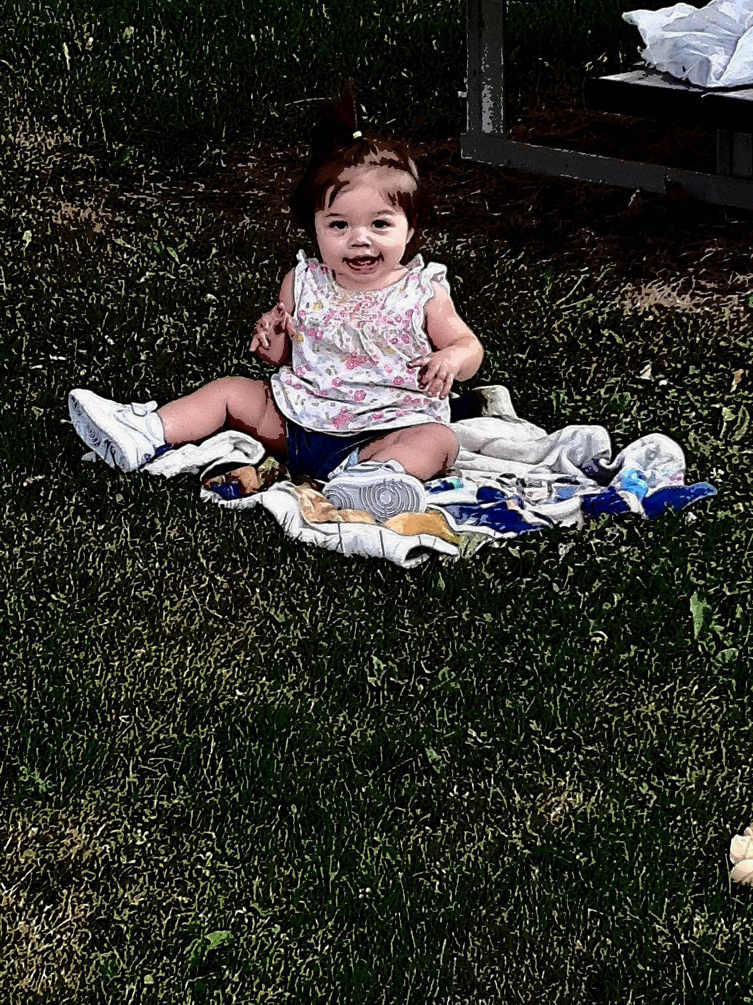 Harmony is registered to the contest to win money with this photo: baby, baby_toddler_clothing, bench, child, foot, joy, person, play, toddler, toy