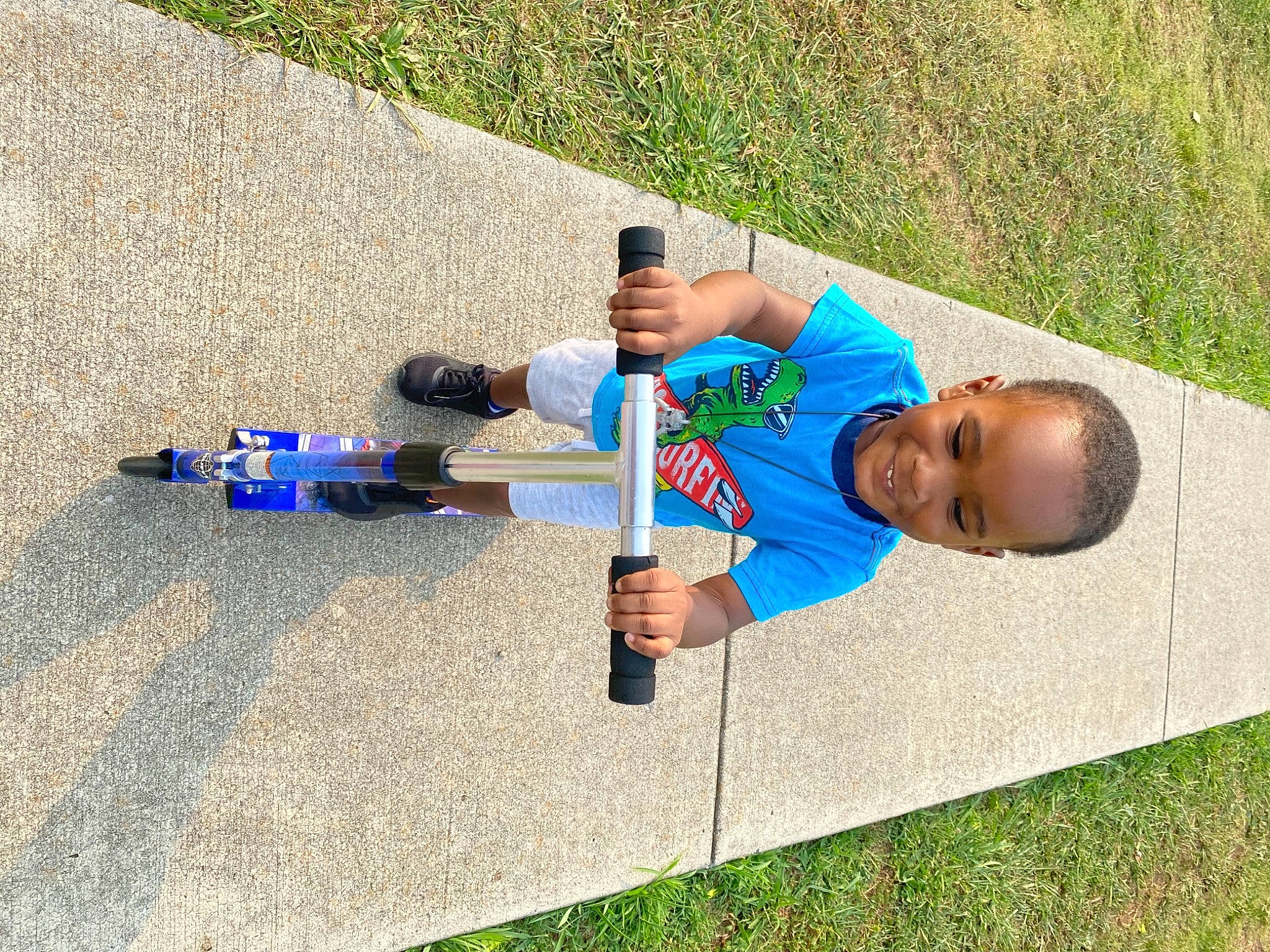 Zymere Hartsell is registered to the contest to win money with this photo: asphalt, child, concrete, electric_blue, fun, grass, joy, landscape, leisure, musical_instrument, person, plant, play, recreation, shadow, soil, t_shirt, toddler