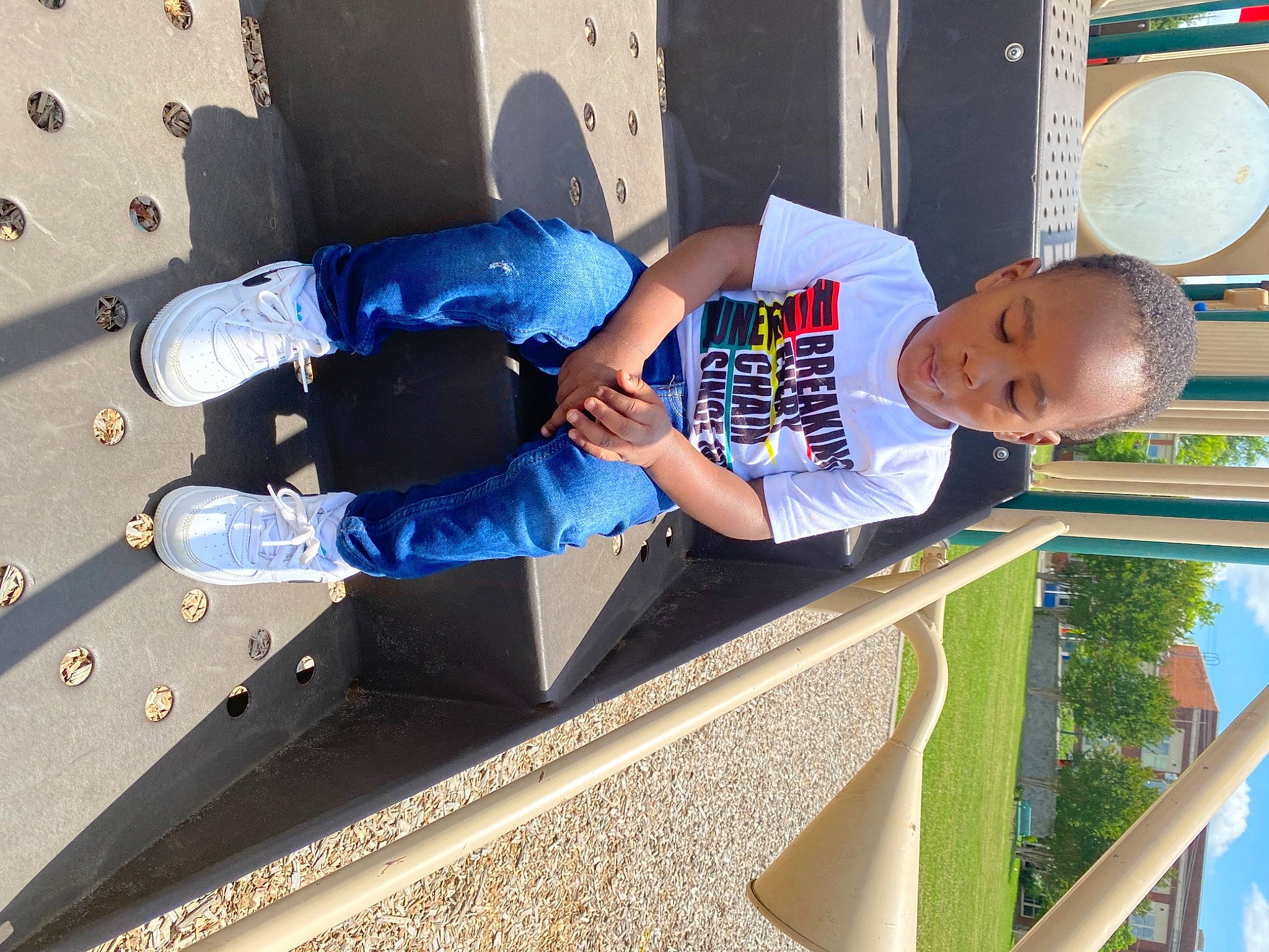 Zymere Hartsell is registered to the contest to win money with this photo: azure, carmine, child, concrete, denim, design, electric_blue, flooring, fun, human_leg, leisure, outdoor_shoe, person, play, public_space, smile, street_fashion, thigh, toddler, walking_shoe