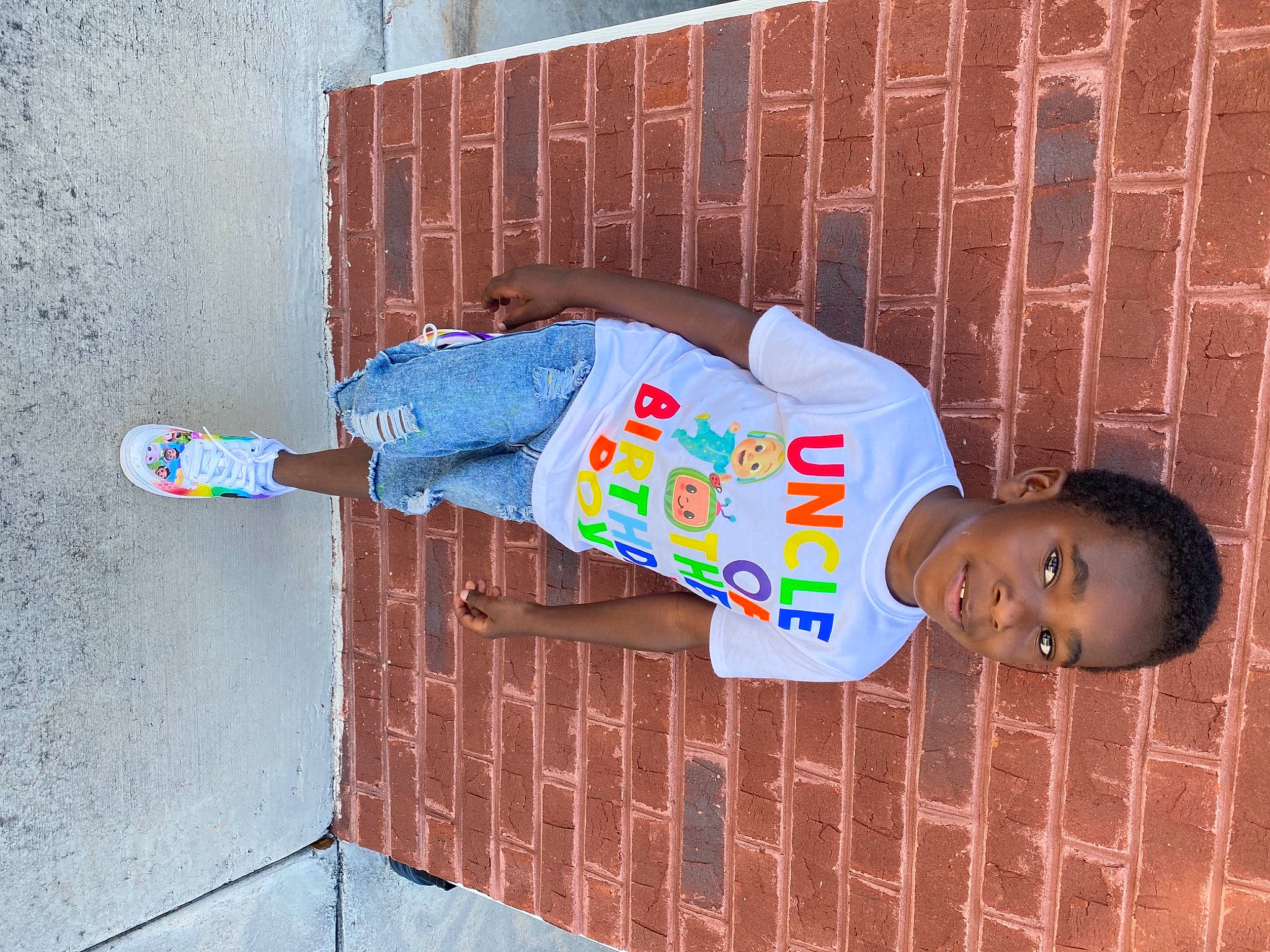 Trasean joined the competition — help win amazing prizes! baby_toddler_clothing, brick, brickwork, child, clothing, denim, fun, happy, hat, jeans, joy, paint, pattern, person, play, standing, t_shirt, textile, toddler, walking_shoe