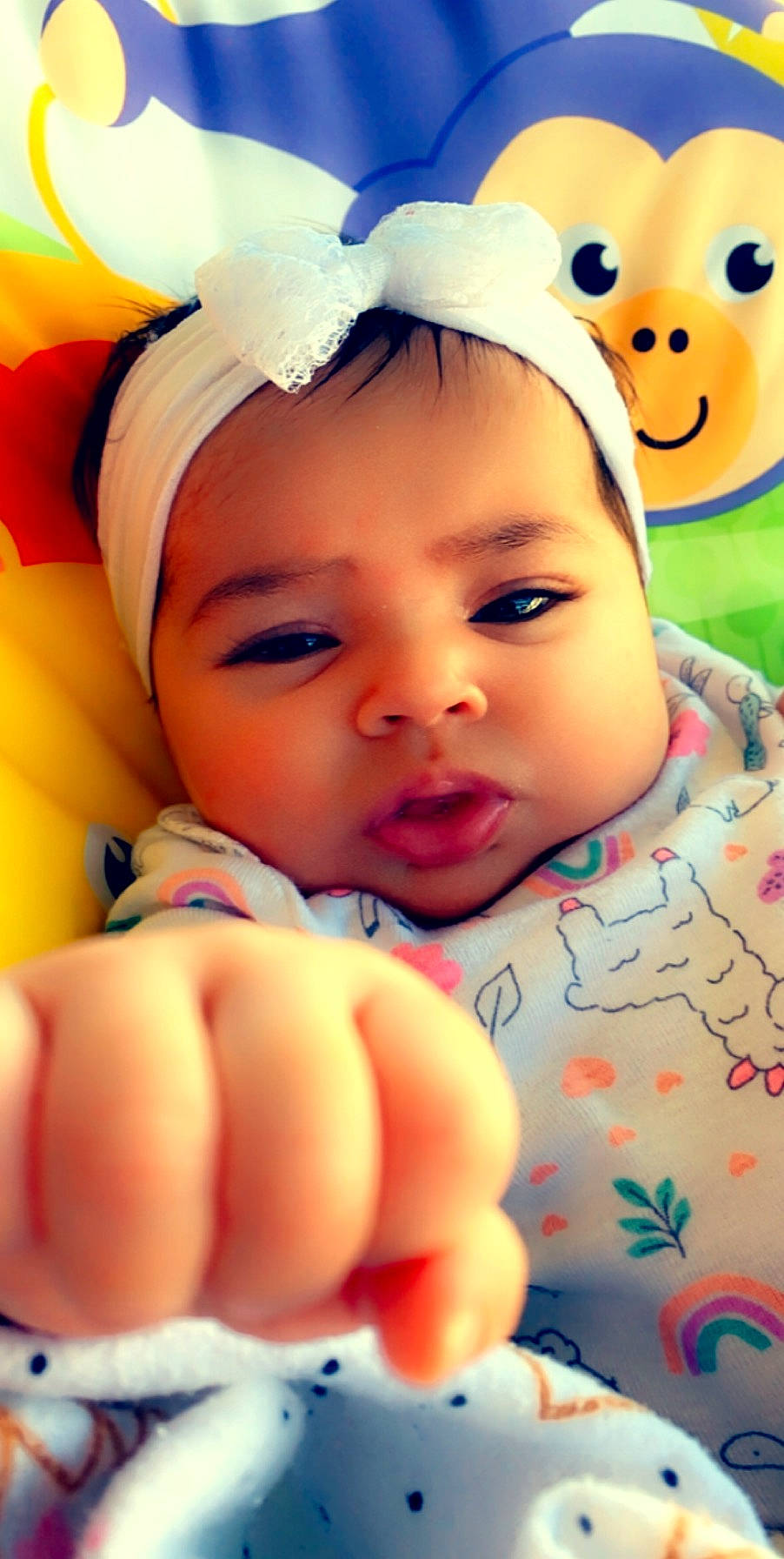 Ellie is registered to the contest to win money with this photo: baby, bedtime, cheek, child, eye, eyebrow, face, finger, hand, happy, head, lip, mouth, nose, person, photography, skin, smile, thumb, toddler