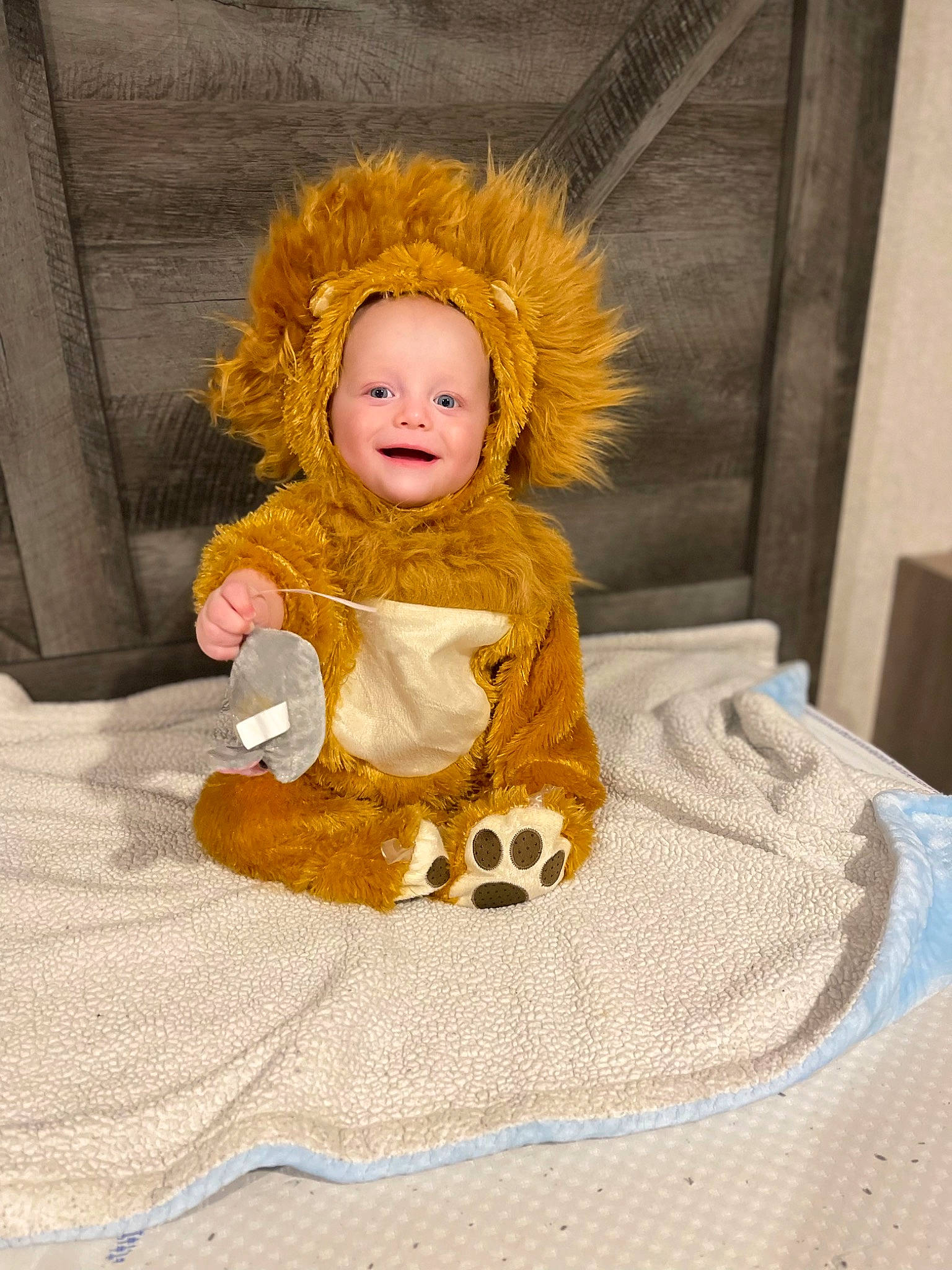Brantley joined the competition — help win amazing prizes! baby, baby_toddler_clothing, child, comfort, costume, flooring, fur, linens, person, room, sitting, smile, textile, toddler, wood
