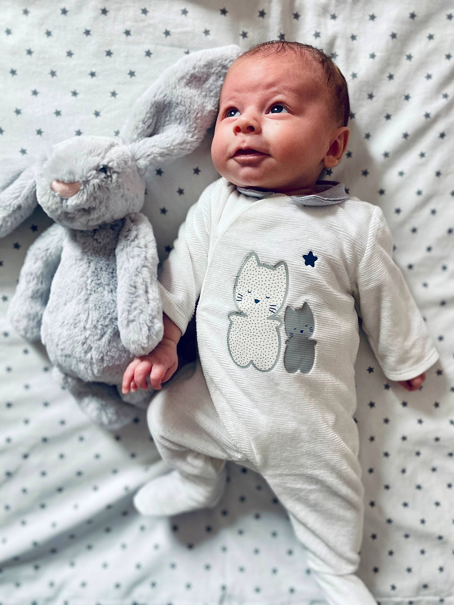 Ethan participe au concours pour gagner de l'argent avec cette photo : arm, art, baby, baby_toddler_clothing, child, comfort, face, fur, grey, hand, happy, linens, outerwear, pattern, person, sleeve, stuffed_toy, textile, toddler, toy