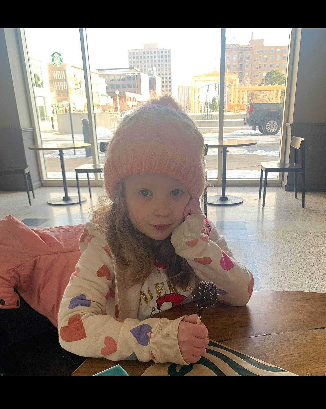 Josi joined the competition — help win amazing prizes! chair, child, finger, floor, flooring, fun, happy, headwear, metal, morning, person, room, selfie, sitting, snapshot, square, table, tints_and_shades, toddler, toy