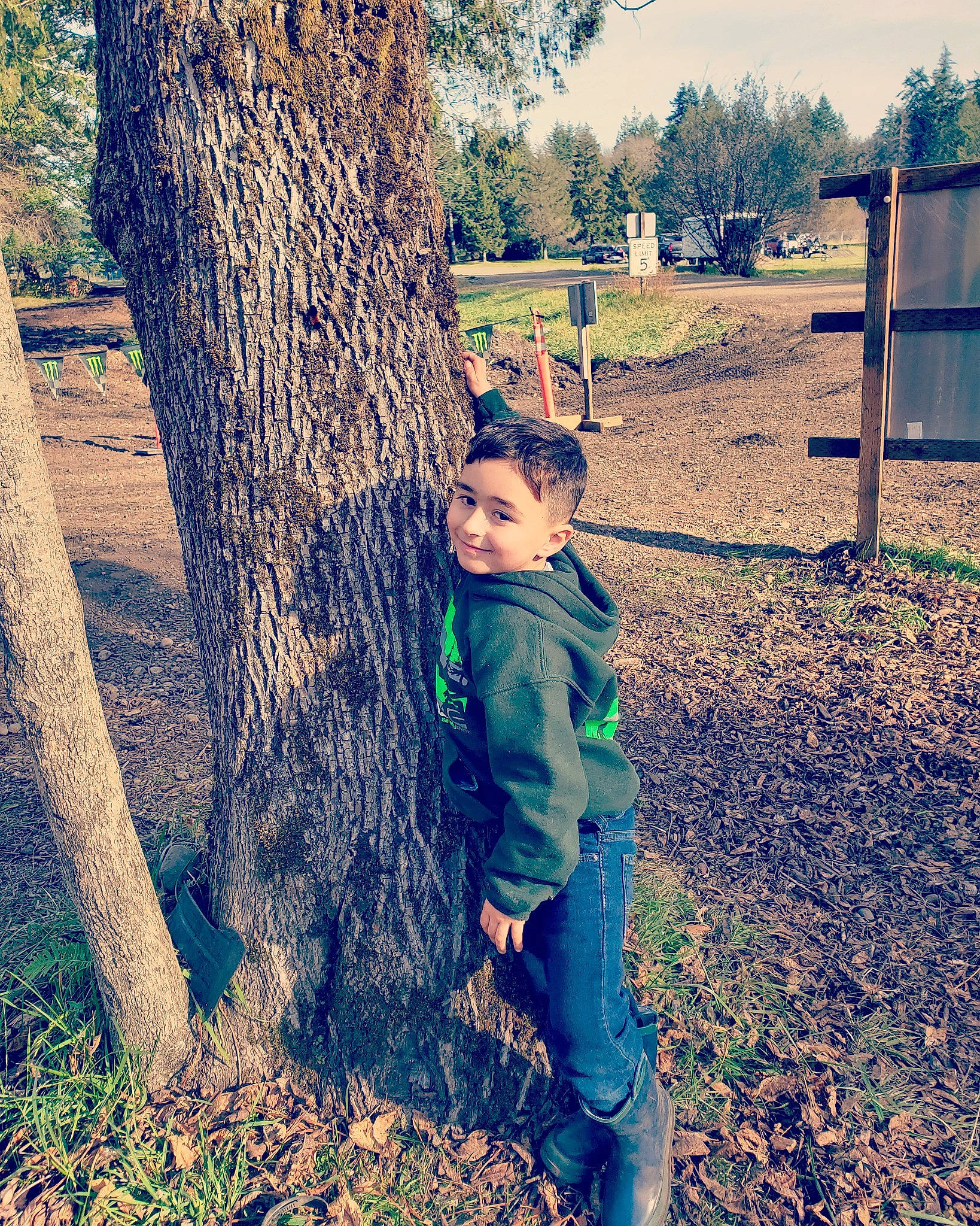 Jackson is registered to the contest to win money with this photo: beauty, branch, child, eye, grass, green, happy, joy, leaf, mountain, people_in_nature, person, plant, sky, smile, spring, standing, toddler, tree, wilderness