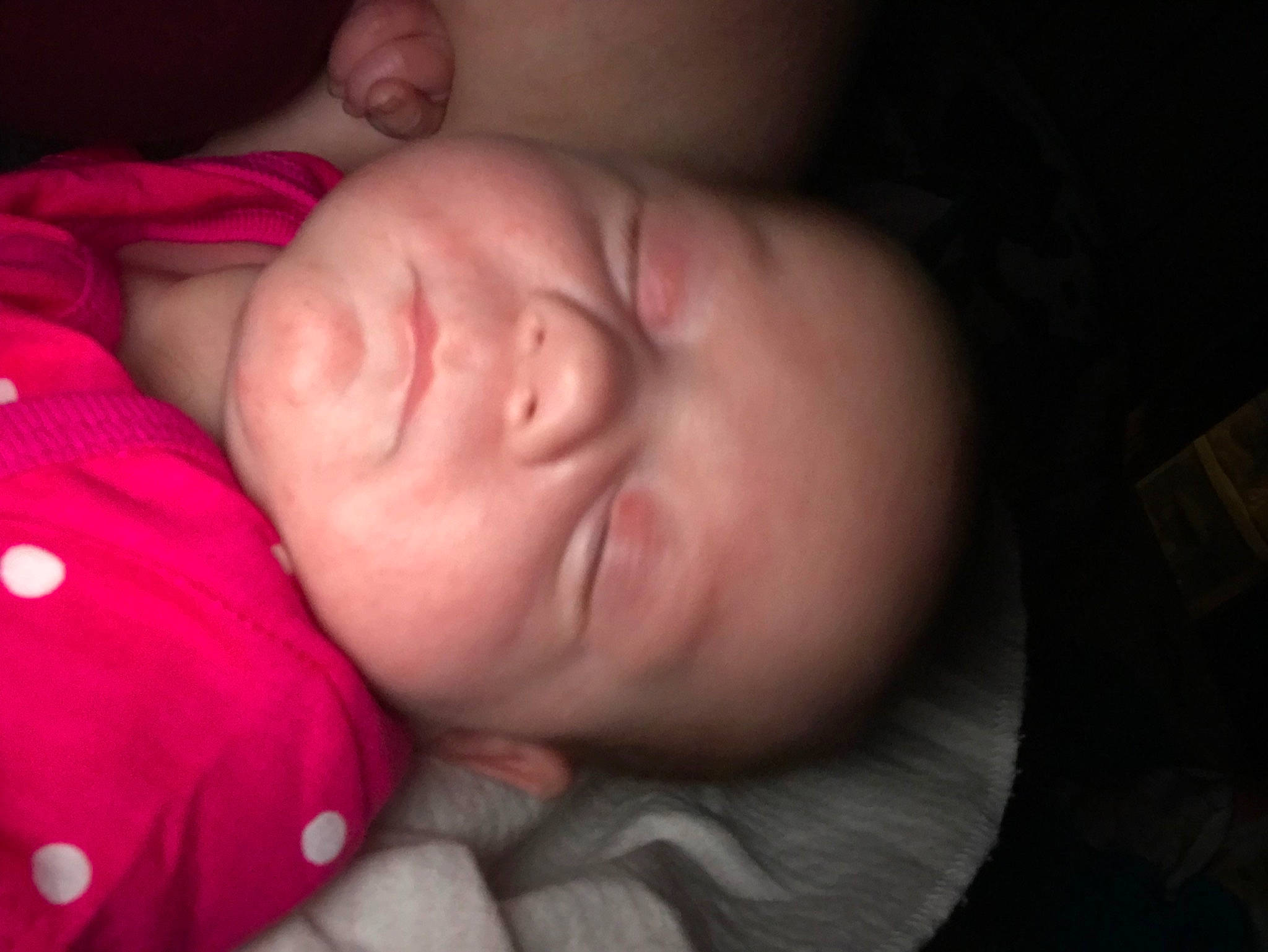 Reagan is registered to the contest to win money with this photo: baby, baby_toddler_clothing, bedtime, cheek, child, comfort, darkness, eyebrow, eyelash, flesh, forehead, human_body, iris, lip, mouth, nap, nose, person, skin, thumb