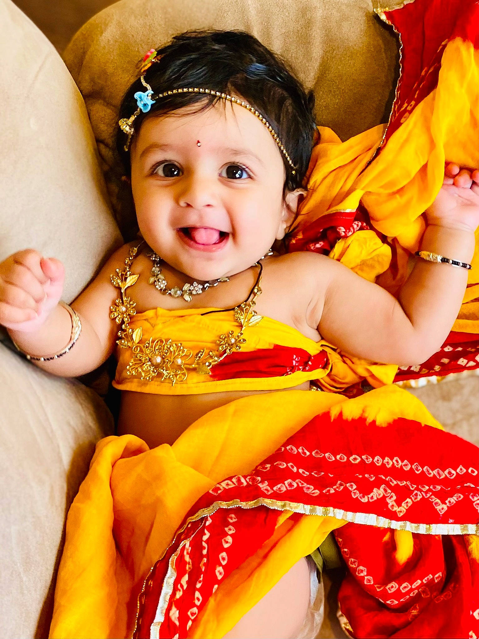 Shanaya joined the competition — help win amazing prizes! abdomen, baby, baby_toddler_clothing, child, comfort, event, fashion_accessory, flash_photography, fun, happy, joy, magenta, pattern, peach, person, portrait_photography, sitting, sleeve, smile, toddler