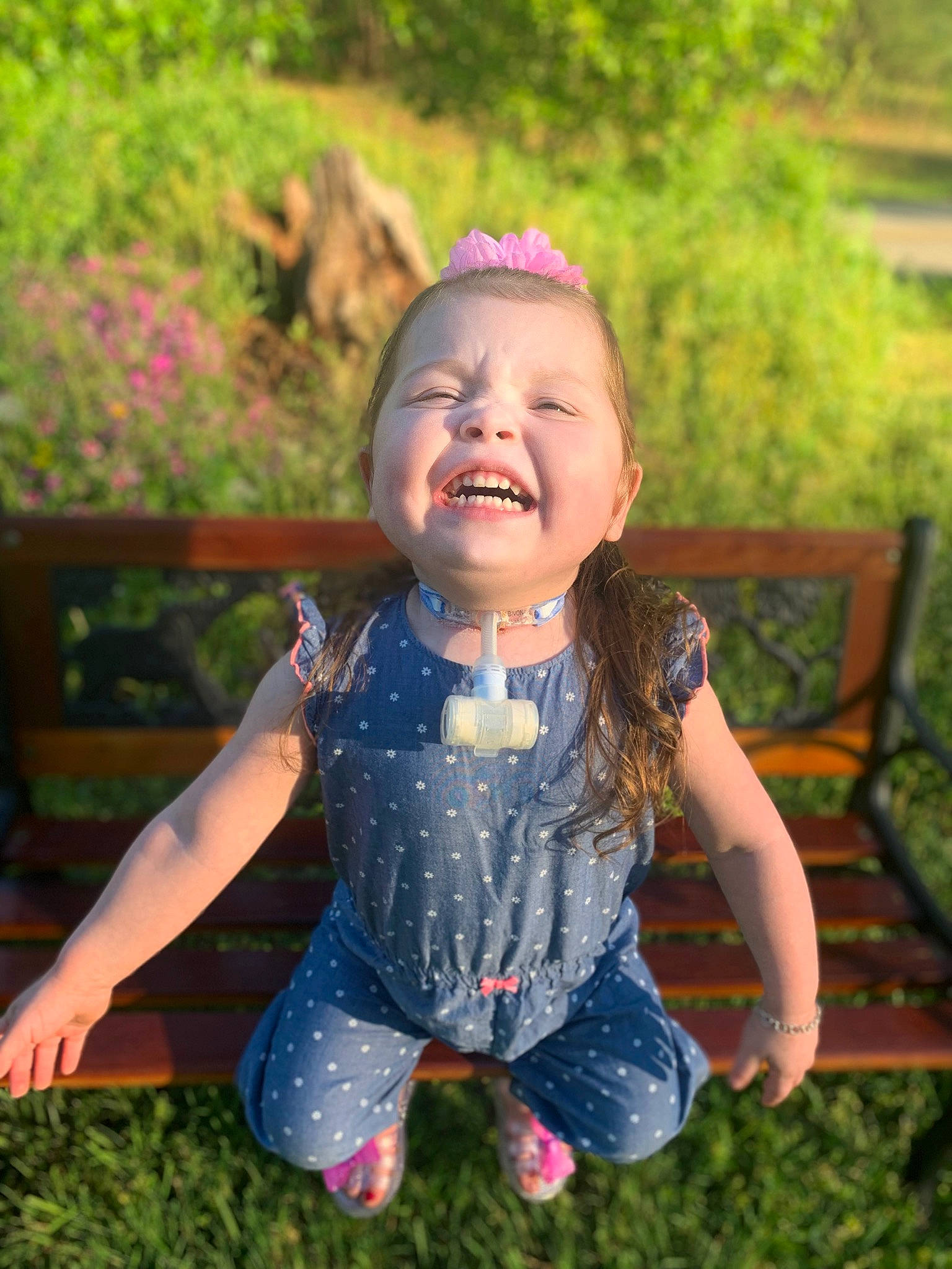 Addyson joined the competition — help win amazing prizes! child, facial_expression, fun, garden, grass, happy, head, joy, laugh, lawn, leaf, person, photography, pink, plant, portrait, sitting, smile, summer, sunlight