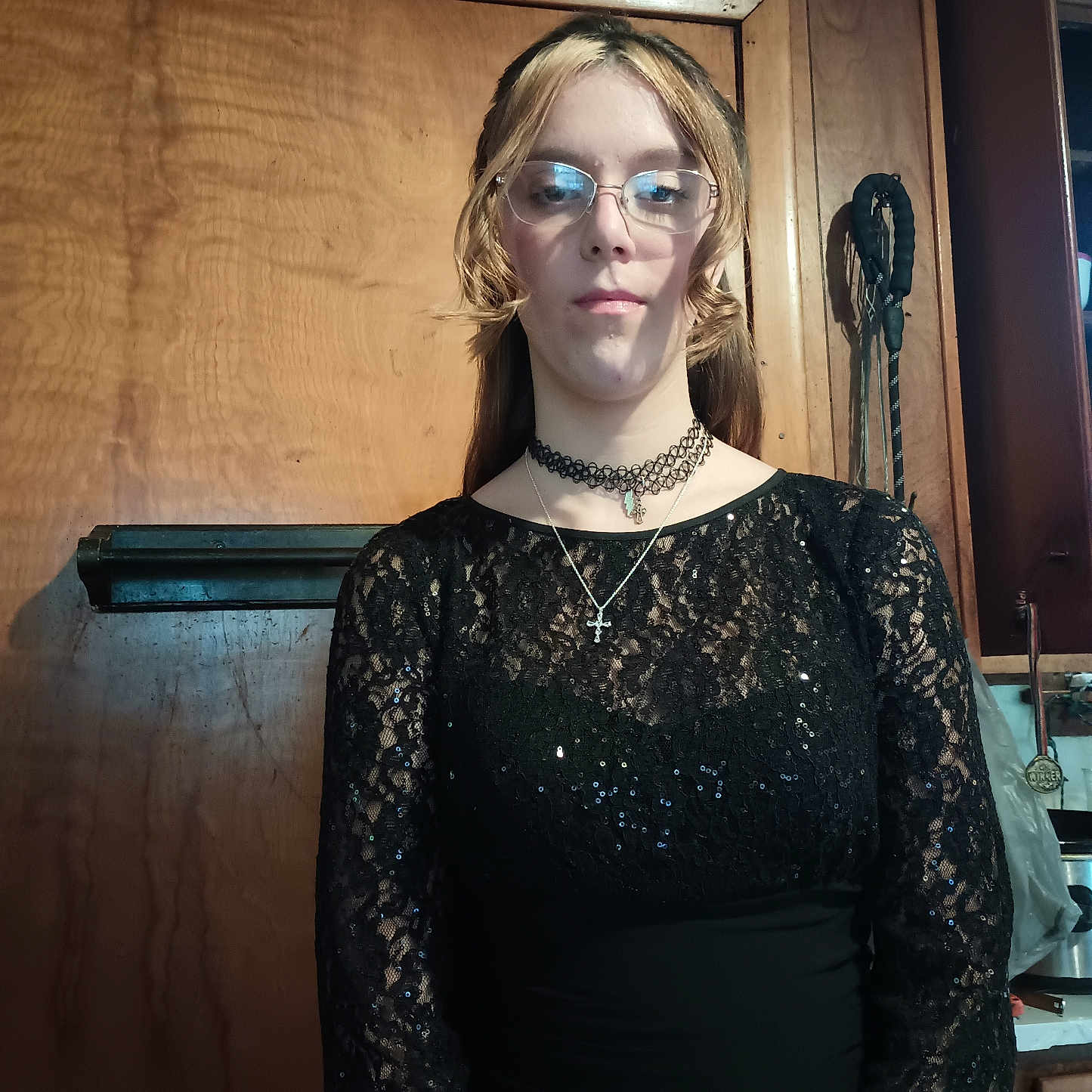 Breanna is registered to the contest to win money with this photo: accessories, adult, blouse, clothing, dress, eveningdress, face, female, formalwear, glasses, head, jewelry, longsleeve, necklace, person, photography, portrait, sleeve, woman, wood