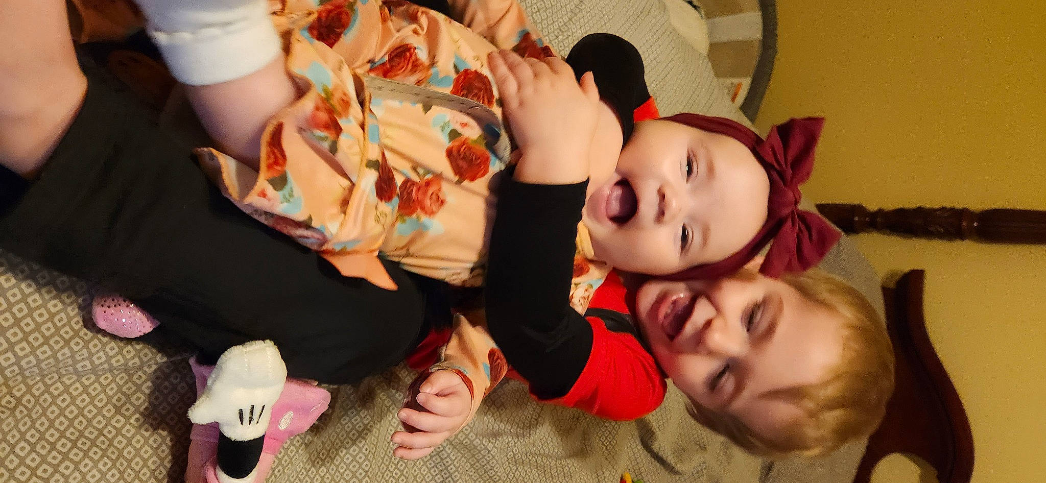 Kayleigh is registered to the contest to win money with this photo: baby, baby_toddler_clothing, cheek, child, comfort, event, facial_expression, finger, flooring, fun, happy, human, mammal, mouth, nose, person, skin, smile, toddler, tree