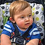 Woody joined the competition — help win amazing prizes! baby, child, stroller, harness, blue_shirt, polka_dot, cushion, curious, face, cheeks, infant, seat, safety_strap, cute, young_child, outdoor, person, clothing, head, expression