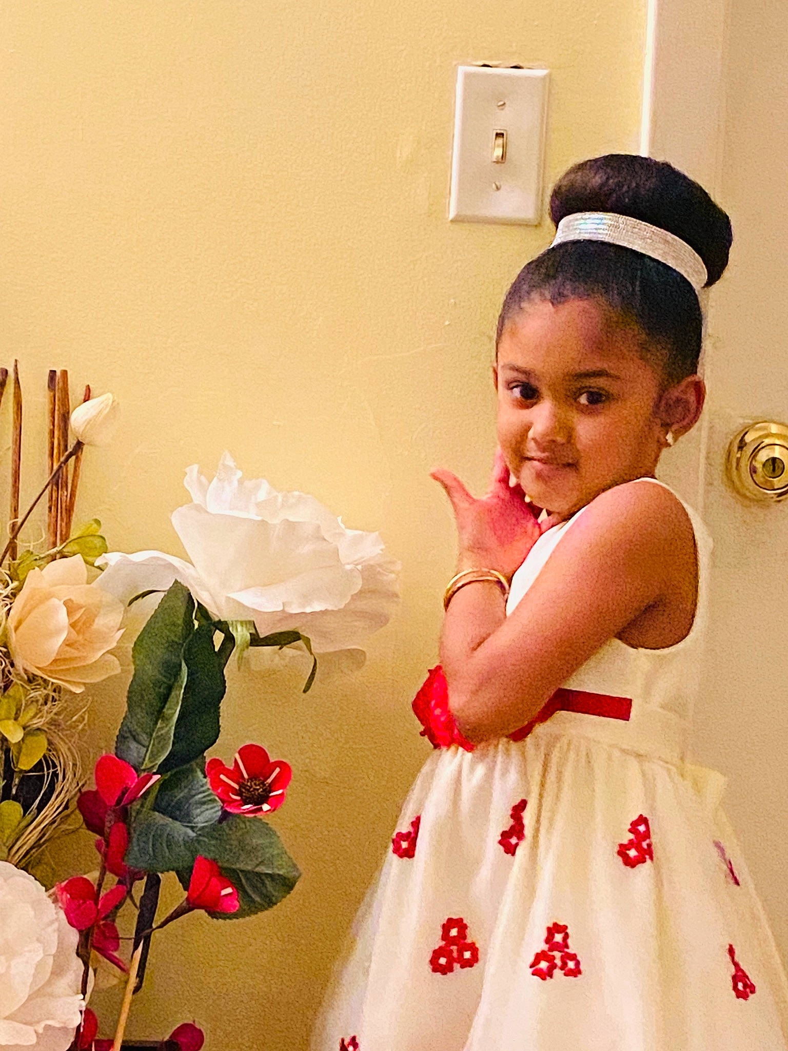 Adia Dewan is registered to the contest to win money with this photo: baby, child, child_model, costume, dress, fashion_accessory, flower, flower_girl, gown, hair_accessory, happy, headband, headgear, headpiece, joy, person, petal, pink, plant, rose