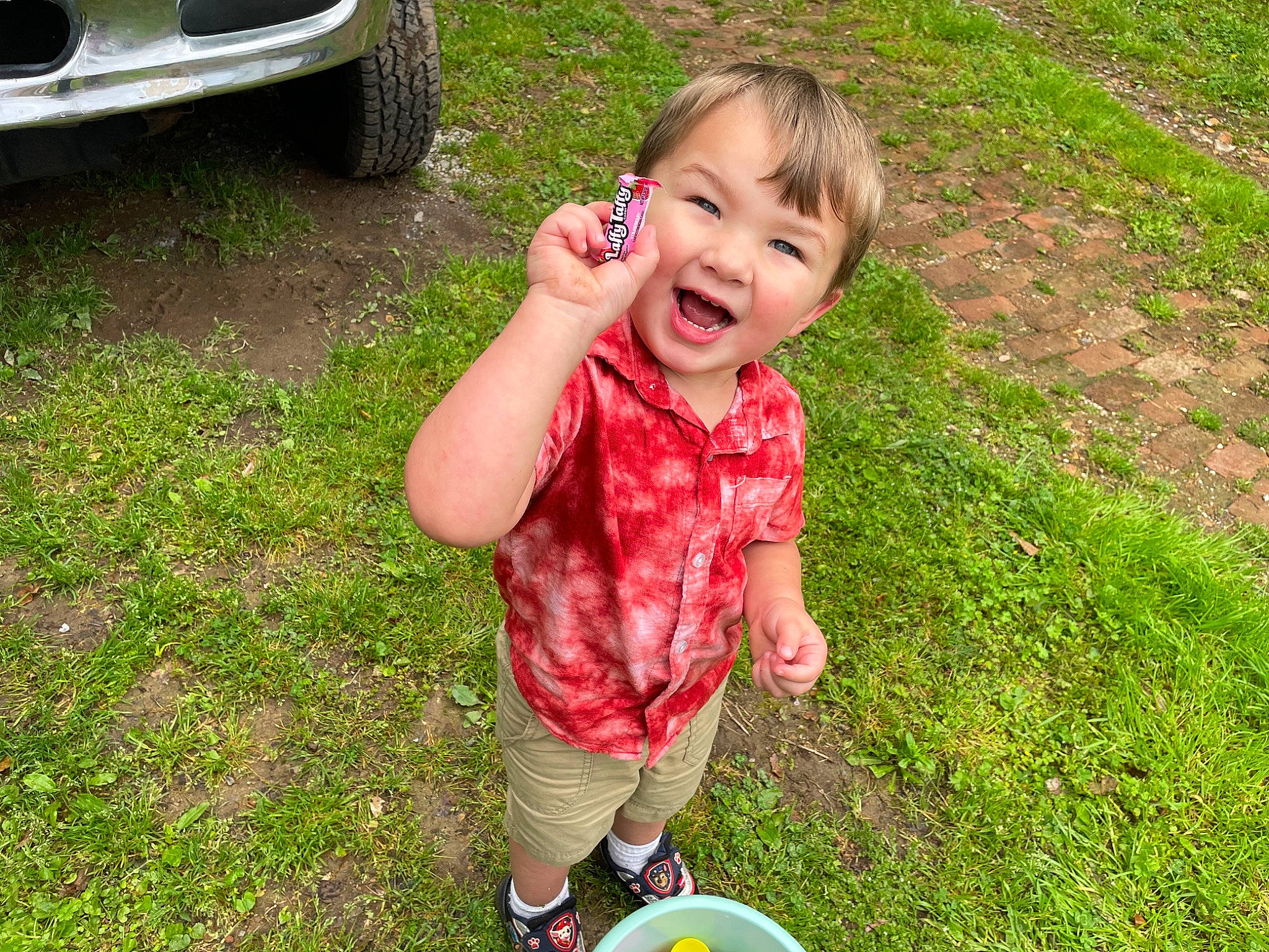 Jasen joined the competition — help win amazing prizes! automotive_tire, baby, baby_toddler_clothing, child, fender, finger, fun, grass, hand, happy, head, lawn, people_in_nature, person, photograph, smile, soil, thumb, tire, toddler