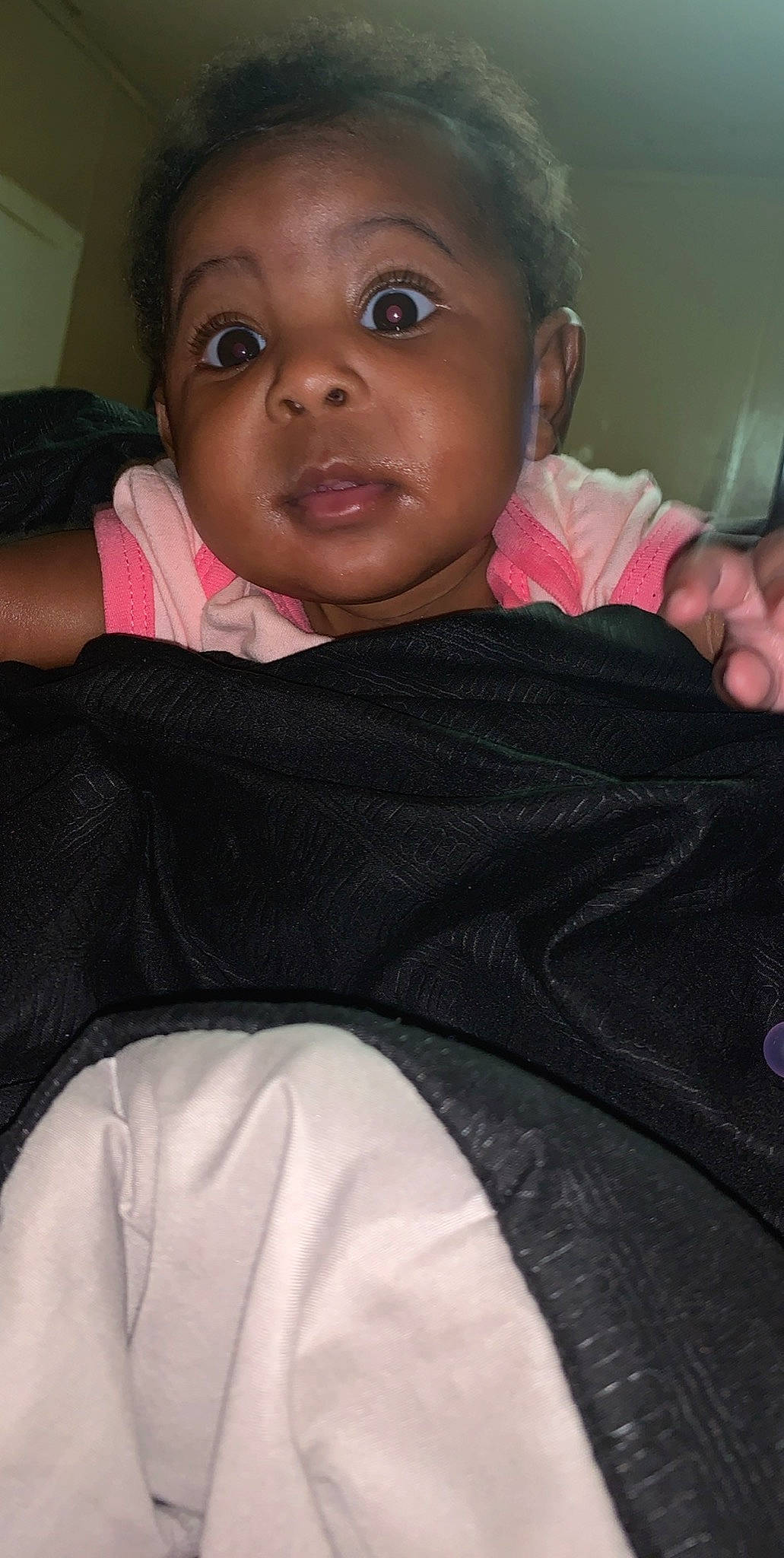 Kahlani joined the competition — help win amazing prizes! baby, black_hair, cheek, child, eye, face, head, nose, person, pink, skin, smile, toddler