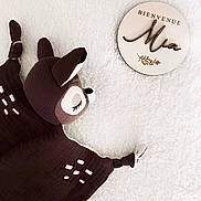 Mia a rejoint le concours — aidez-le/la à gagner de superbes lots ! plush, blanket, deer, brown, white, texture, fabric, toy, nursery, baby, soft, knotted, decoration, wooden_plaque, engraving, welcome_sign, sleepy_eyes, childroom, cozy, comfort