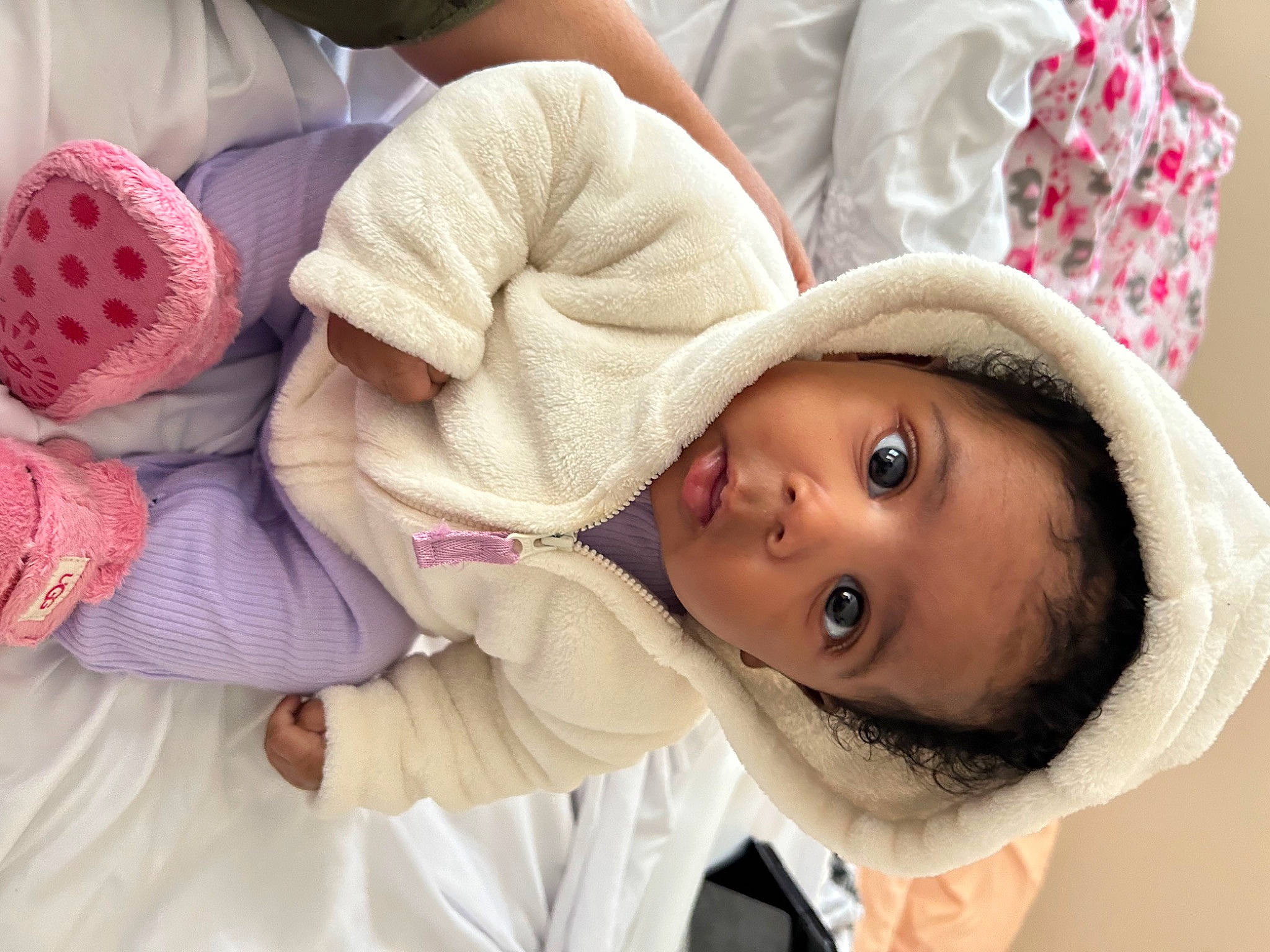 Aniyah joined the competition — help win amazing prizes! baby, cap, child, comfort, eyelash, fur, happy, headgear, linens, lip, mammal, mouth, nose, person, pink, skin, sleeve, textile, toddler, white