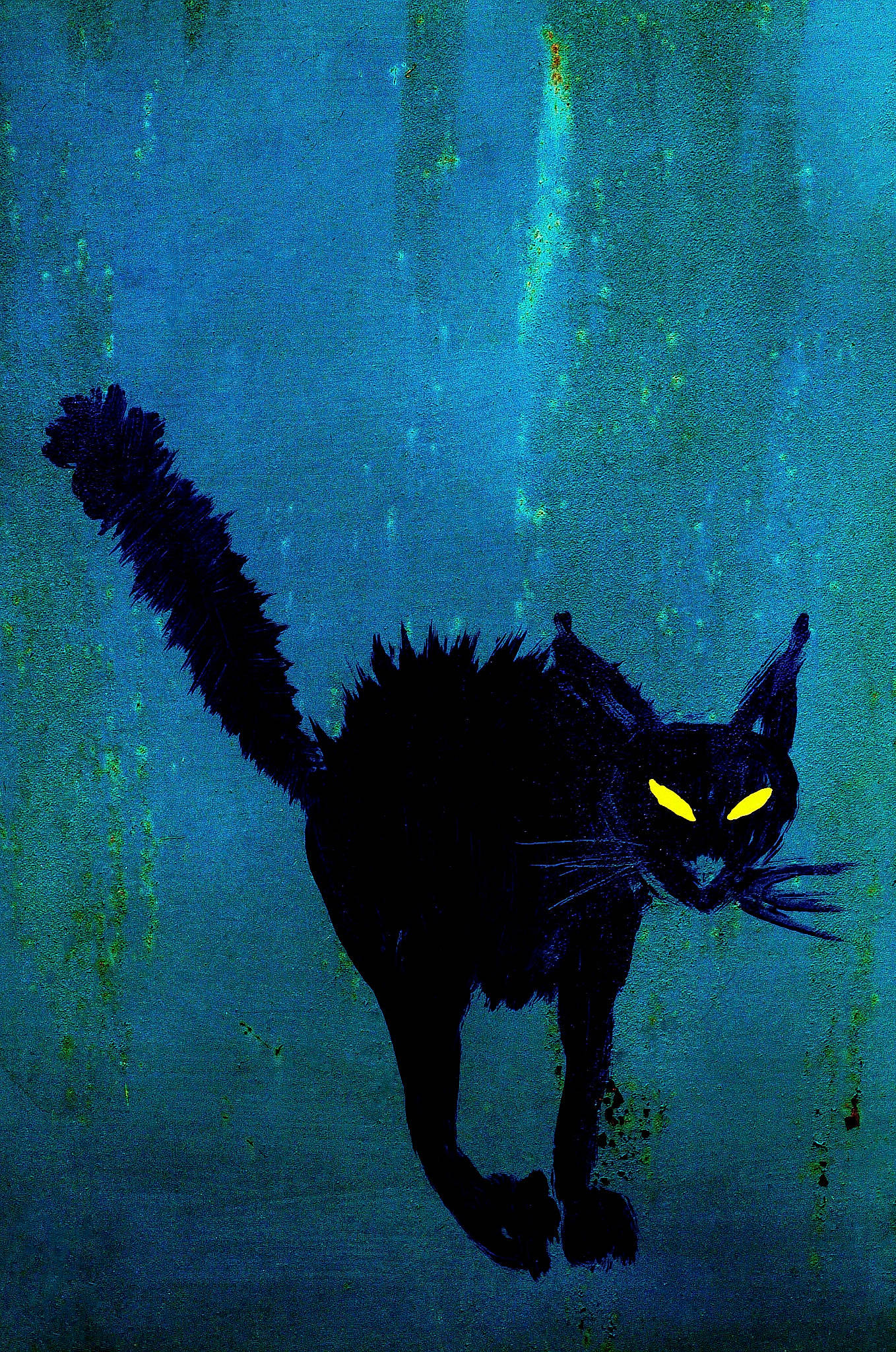 Nounou a rejoint le concours — aidez-le/la à gagner de superbes lots ! aqua, art, azure, black_cat, carnivore, cat, drawing, electric_blue, felidae, fictional_character, illustration, paint, painting, rectangle, small_to_medium_sized_cats, tail, tints_and_shades, visual_arts, whiskers, window