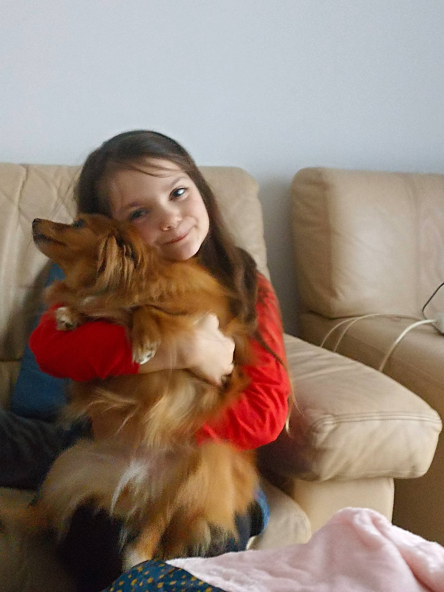 Mélody a rejoint le concours — aidez-le/la à gagner de superbes lots ! carnivore, comfort, companion_dog, couch, dog, dog_breed, eye, face, fawn, felidae, hair, hairstyle, happy, iris, joy, lap, person, skin, smile, textile