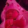 newborn, baby, sleeping, blanket, hat, mittens, infant, cozy, closeup, face, soft, cute, rest, child, indoors, portrait, warm_lighting, pink_tone, peaceful, wrapped