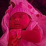 newborn, baby, sleeping, blanket, hat, mittens, infant, closeup, face, peaceful, soft, wrapped, cozy, pink_light, cute, portrait, child, resting, warm, indoors