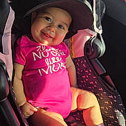 Kaori Hinata joined the competition — help win amazing prizes! baby, child, car_seat, cap, pink_outfit, smiling, tongue_out, socks, sunlight, seatbelt, infant, cute, portrait, happy, indoor, person, seat, clothing, headwear, car_interior