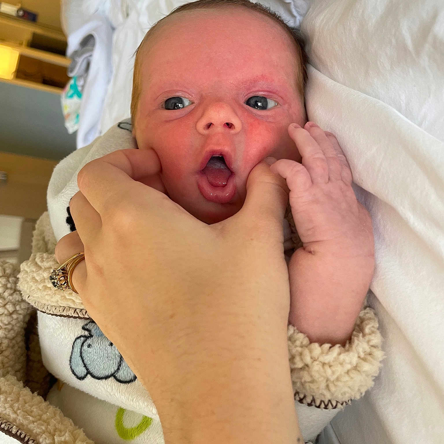 Greyson is registered to the contest to win money with this photo: abdomen, arm, baby, baby_products, baby_safety, baby_sleeping, baby_toddler_clothing, cheek, comfort, event, eyelash, gesture, happy, linens, nail, nose, skin, textile, thumb, toddler