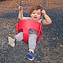 toddler, child, swing, playground, red_swing, smiling, happy, outdoor, casual_clothing, gray_pants, blue_shoes, short_hair, child_playing, fun, daylight, recreation, park, holding_on, joyful, young_child