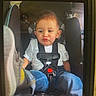 Learick Lee is registered to the contest to win money with this photo: baby, blue_jeans, car, car_seat, casual_clothing, child, cute, cute_expression, foot, indoor, person, portrait, pouty_face, safety_harness, seatbelt, sitting, toddler, vehicle_interior, white_tshirt, young_child