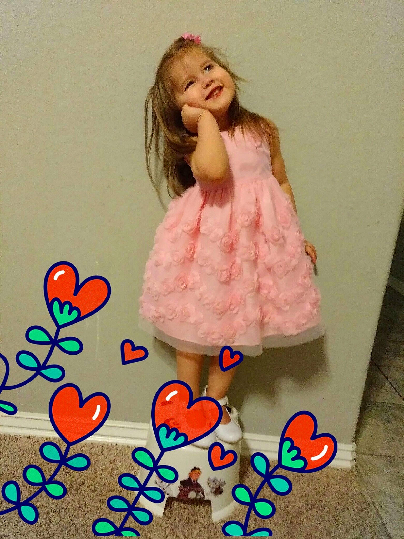 Nari is registered to the contest to win money with this photo: baby_toddler_clothing, child, clothing, costume, dress, footwear, fun, happy, pattern, peach, person, pink, play, smile, textile, toddler