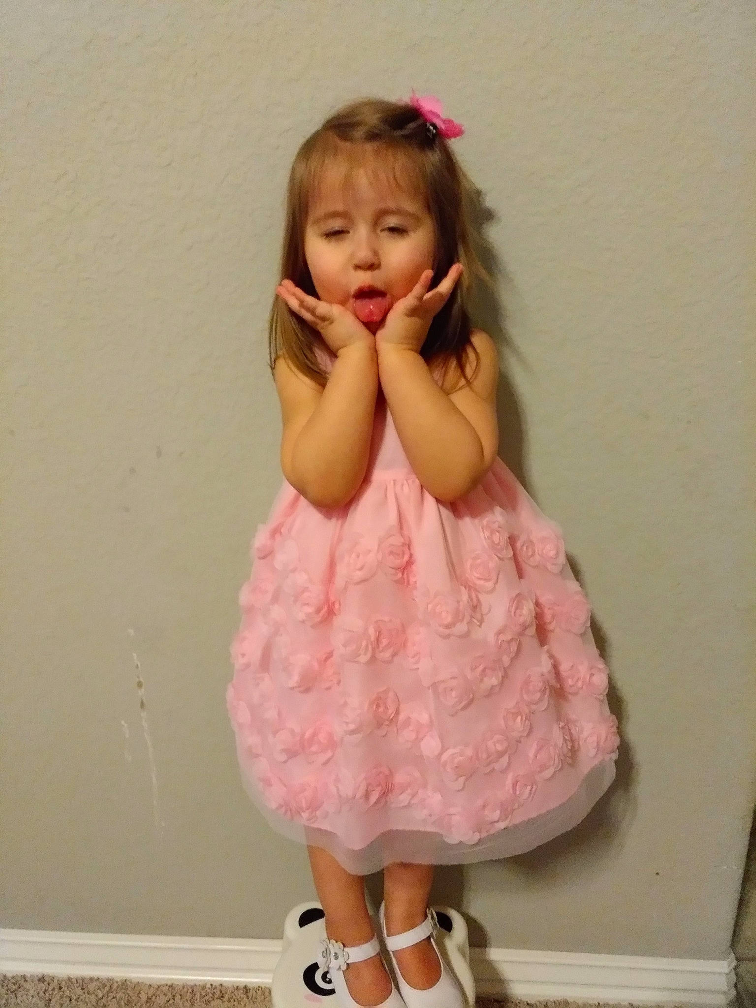 Nari joined the competition — help win amazing prizes! baby, child, child_model, clothing, costume, daughter, design, dress, pattern, peach, person, pink, ruffle, sleeve, smile, toddler